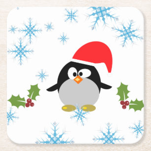 Holiday Penguin met sneeuwvlokken Square Onderzett Vierkante Kartonnen Onderzetter