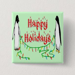 Holiday Penguins Vierkante Button 5,1 Cm