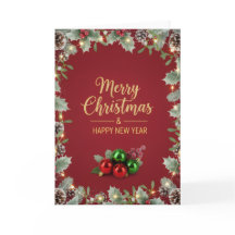 Holiday Pine and Berry Christmas Greeting Card