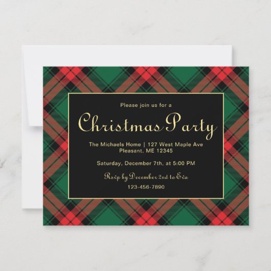 Holiday Plaid Border Christmas Party Invitation (Devant)