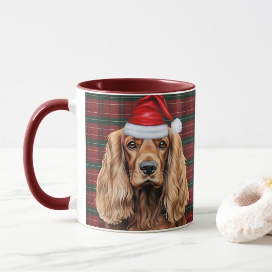 Holiday Plaid Cocker Spaniel Christmas Santa Dog Mok (Met donut)