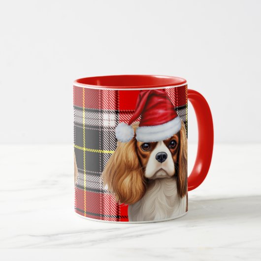 Holiday Plaid King Charles Spaniel Kersthond Mok (Voorkant rechts)