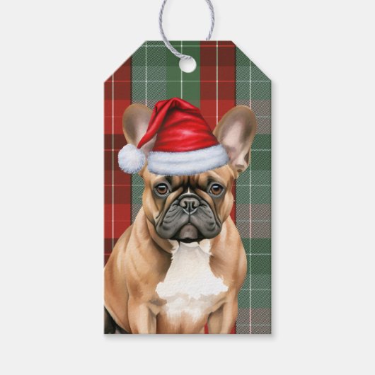 Holiday Plaid with a French Bulldog Christmas Cadeaulabel (Voorkant)