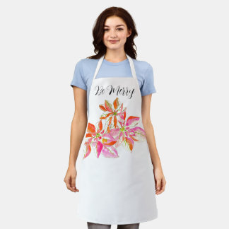Holiday Poinsettia Apron - Be Merry Apron Schort