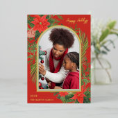 Holiday Poinsettia en Greenery Foto Folie Feestdagenkaart (Staand Voorkant)