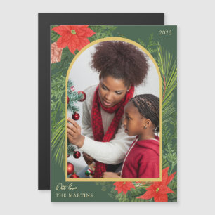 Holiday Poinsettia en Greenery Photo Magnet