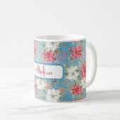 Holiday Poinsettia Floral Mok over Blue Personaliz (Voorkant rechts)