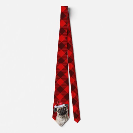 Holiday Pug Dog Red Buffalo Plaid Christmas Stropdas (Voorkant)