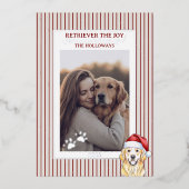 Holiday Pun Waterverf Golden Retriever Folie Kaart (Voorkant)