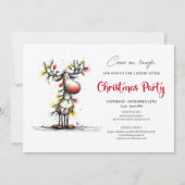 Holiday quirky reindeer Christmas party invite Kaart (Voorkant)