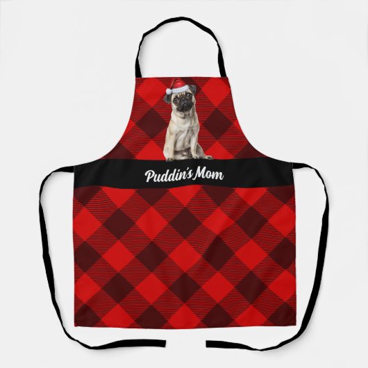 Holiday Red Buffalo Plaid Pug Santa Dog Christmas Schort (Voorkant)