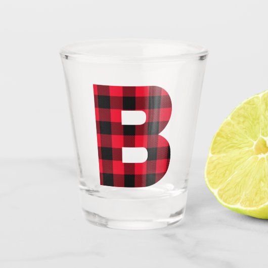 Holiday Red en Black Buffalo Pset Monogram B Shot Glas (Voorkant)