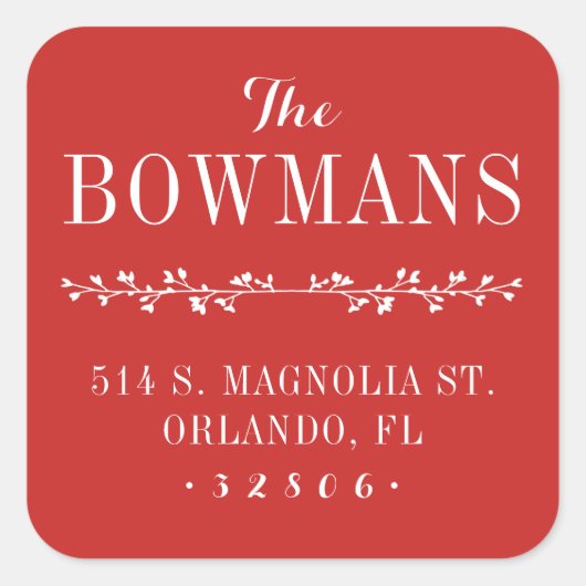 Holiday Red Familienaam Retouradres Vierkante Sticker (Voorkant)