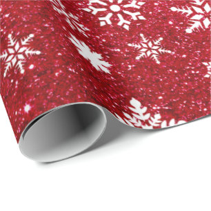 Holiday Red Glitter Snowflake Patroon Kerstmis Cadeaupapier