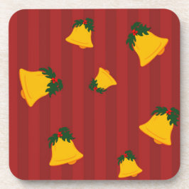 Holiday Red Gold Stripe Bells Christmas Bier Onderzetter