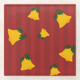 Holiday Red Gold Stripe Bells Christmas Glazen Onderzetter