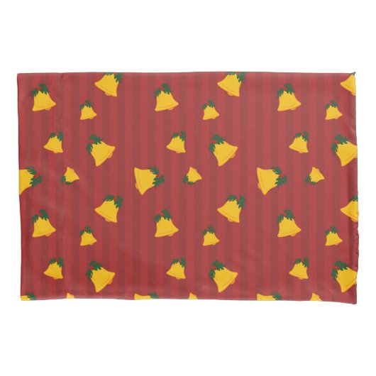 Holiday Red Gold Stripe Bells Christmas Kussensloop (Voorkant)