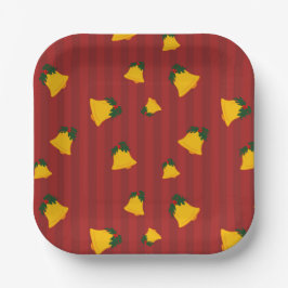 Holiday Red Gold Stripe Bells Christmas Papieren Bordje