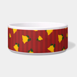 Holiday Red Gold Stripe Bells Christmas Voerbakje