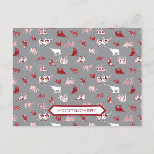 Holiday Red Pattered Longhorns Pattern Briefkaart