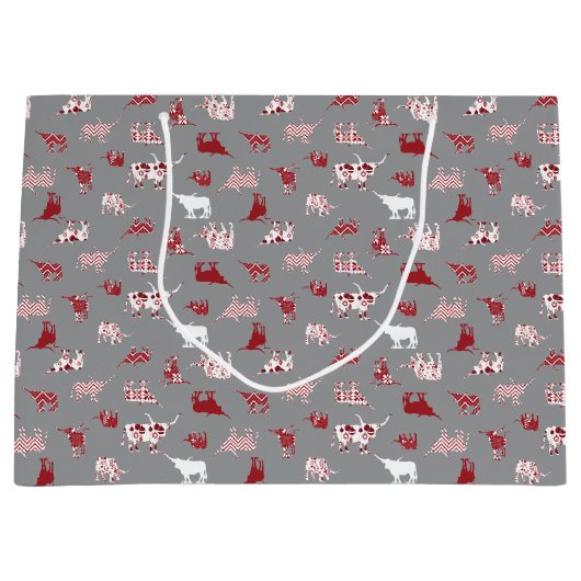 Holiday Red Pattered Longhorns Pattern Groot Cadeauzakje (Voorkant)
