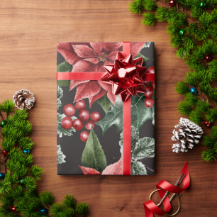 Holiday Red Poinsettias Pine Greenery Xmas Cadeaupapier