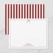 Holiday Red Stripes Bow Note Card Kaart (Voorkant / Achterkant)