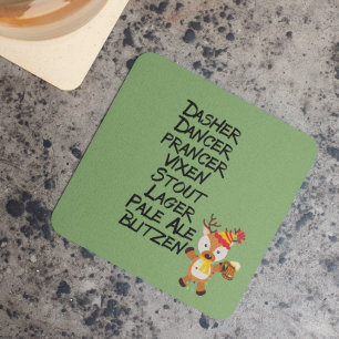 Holiday Reindeer Beer Drinks Funny Christmas Vierkante Kartonnen Onderzetter