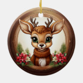 Holiday Reindeer Festive poinsettia flower 🦌🎄 Keramisch Ornament (Achterkant)