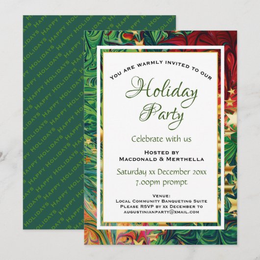 HOLIDAY Retro Red Green Celebration Party Kaart (Voorkant / Achterkant)