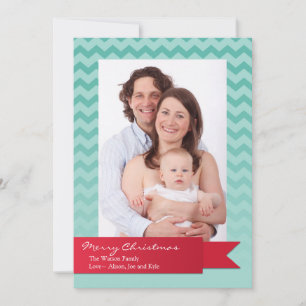 Holiday rode lintblauwe chevron zigzag fotokaart feestdagenkaart