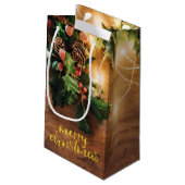 Holiday Rustic Mistletoe, String Lights, Hout Klein Cadeauzakje (Achterkant Gekanteld)
