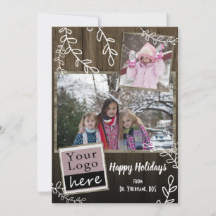 Holiday Rustic Wood en Vine Foto en Logo Feestdagenkaart