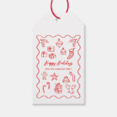 Holiday Scribble Illustratie Doodle Rood en Wit Cadeaulabel (Voorkant)