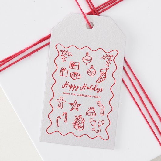 Holiday Scribble Illustratie Doodle Rood en Wit Cadeaulabel
