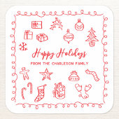 Holiday Scribble Illustratie Doodle Rood en Wit Vierkante Sticker