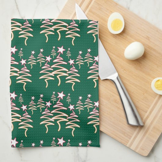 Holiday Scribble Tree + Star Herhaal Groen Theedoek (Quarter Fold)