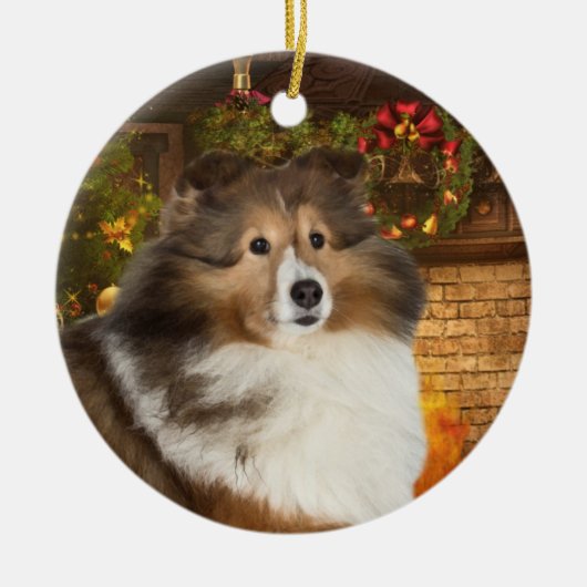 Holiday Sheltie Keramisch Ornament (Voorkant)