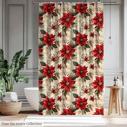Holiday Shower Curtain with Classic Xmas Flowers Douchegordijn