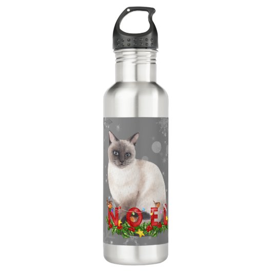Holiday Siamese Cat Waterverf Waterfles (Voorkant)