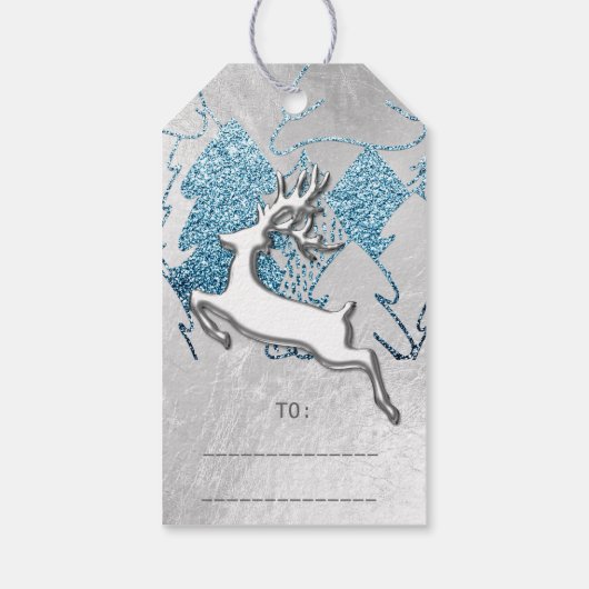 Holiday Silver Blue Grey kerstrendiertje 3D Cadeaulabel (Achterkant)