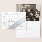 Holiday Silver Typography Foto toevoegen Aangepast Folie Kaarten (Display)