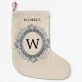 Holiday Silvery Leaves Wreate Monogram Kleine Kerstsok (Voorkant)