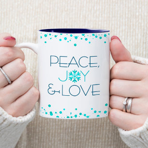 Holiday Simple Modern Snowflake Peace Joy Love Tweekleurige Koffiemok