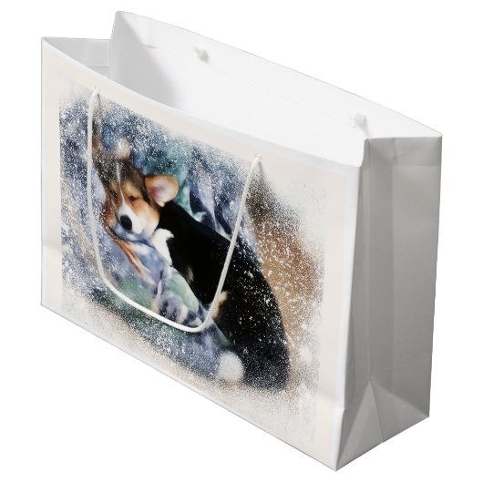 Holiday Sleeping Corgi Puppy Groot Cadeauzakje (Voorkant Gekanteld)