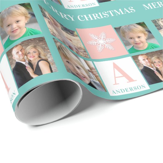 Holiday Snowflake Photo Collage Kerstmis Cadeaupapier (Rol Hoek)