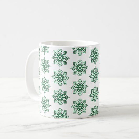 Holiday Snowflake Plaid Pattern Green Koffiemok (Voorkant links)
