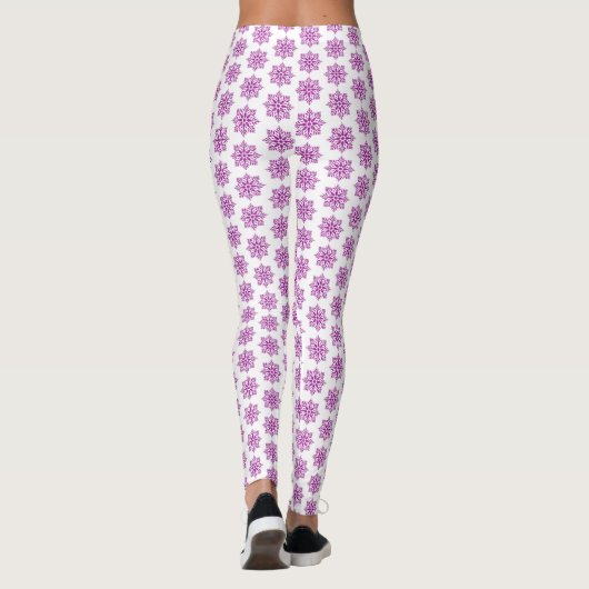 Holiday Snowflake Plaid Pattern Pink Leggings (Dos)