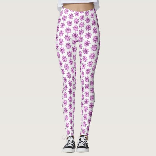 Holiday Snowflake Plaid Pattern Pink Leggings (Devant)