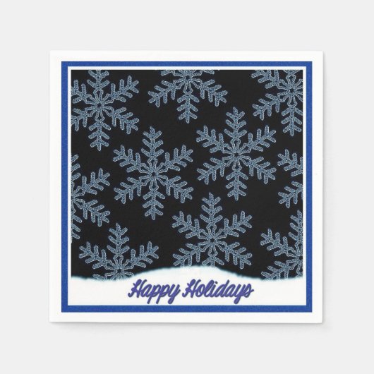 Holiday Snowflakes Blue Kerstmis Napkins Servetten (Voorkant)